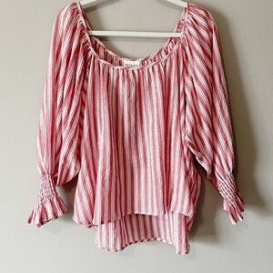 Felicite NWT Striped Cotton Smocked Sleeve Blouse Sz 4 Red Cottagecore Nautical